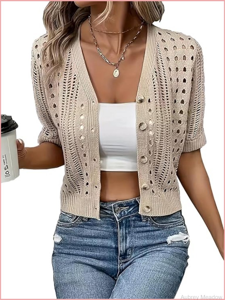 Boho Crochet Open Front Shrug Cardigan Summer Lightweight Knit Cover Up